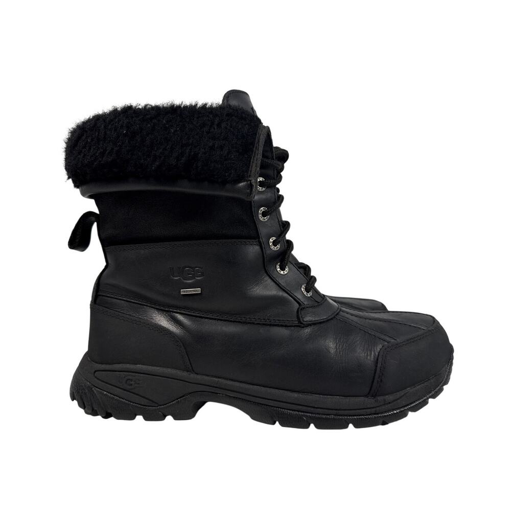 UGG Butte Winter Boots Mens 9.5 Waterproof Black Leather‎ Sheepskin Lined 5521